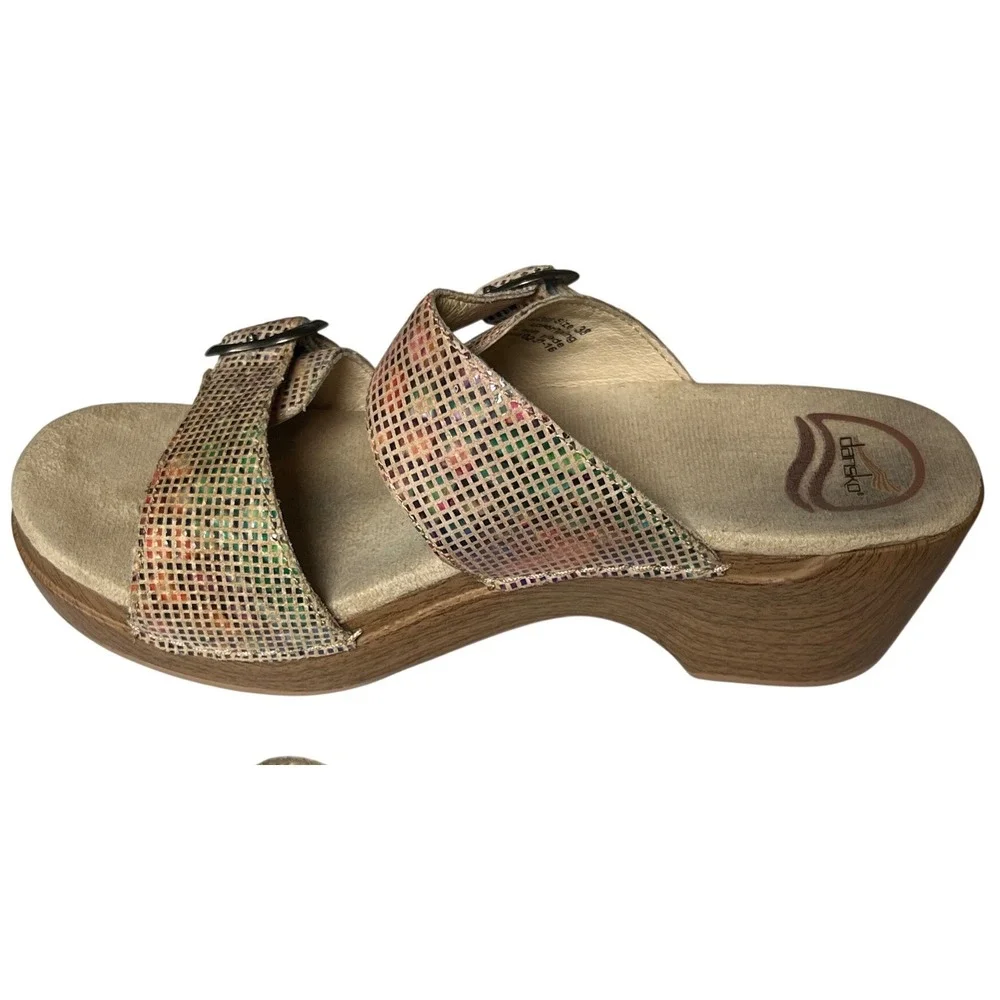 Dansko Mosaic Patchwork Leather Platform Slides‎ Boho Comfort EU 38